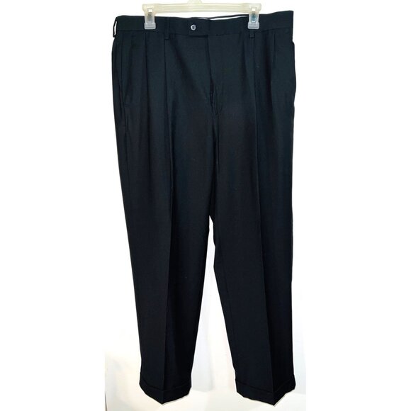 Louis Raphael Mens Black Tailored Pleated Dress Pants 36 X 30 Polyester Blend - Picture 1 of 4